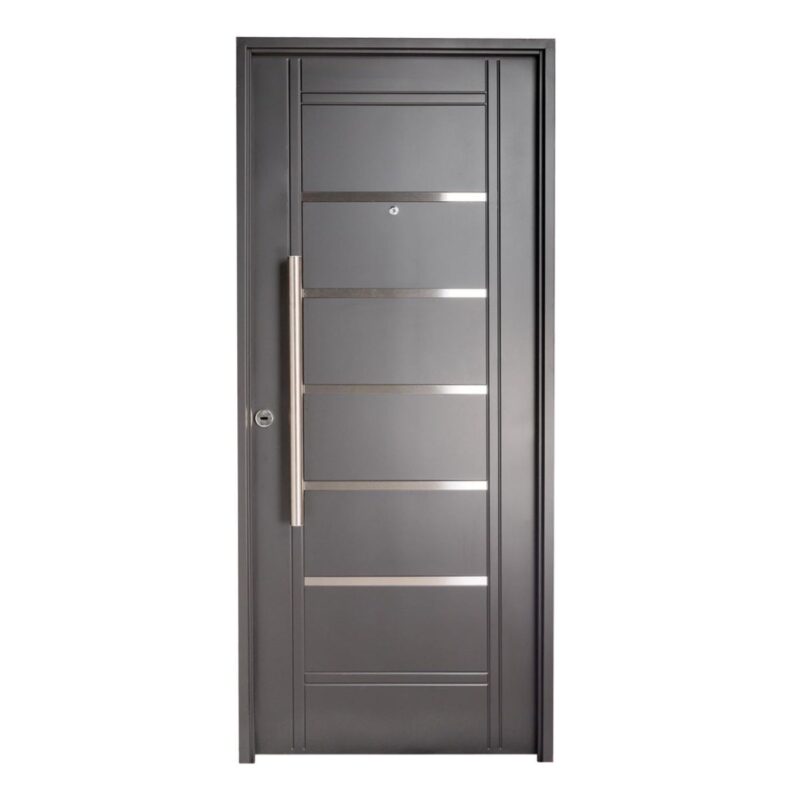 Puerta Inyectada NEGRA Insertos de ACERO barral REDONDO 75 cm Ciega