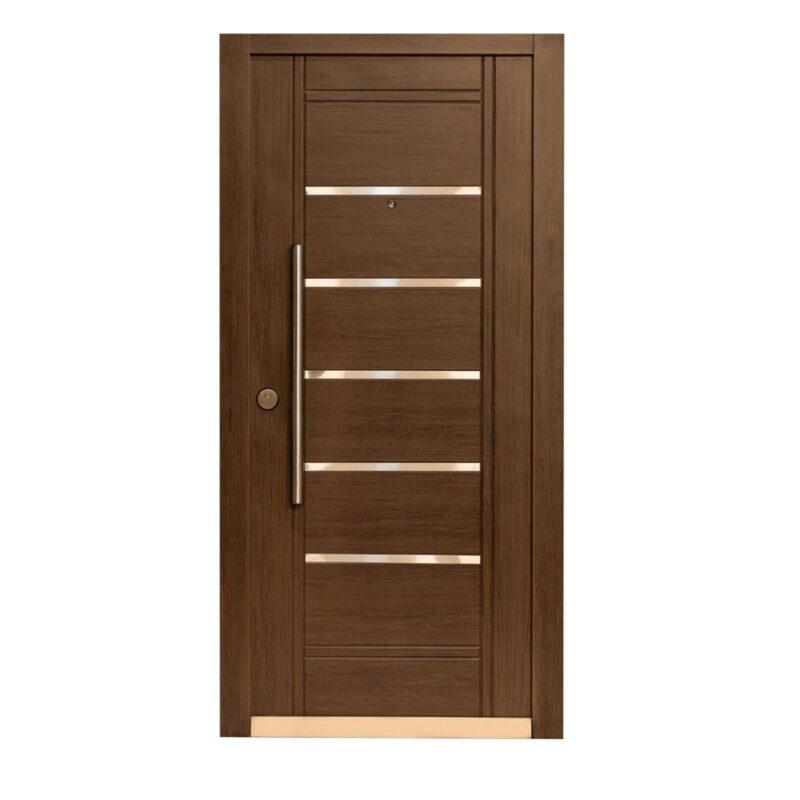 Puerta Multianclaje NOGAL AMERICANO Barral REDONDO 75 cm y Apliques