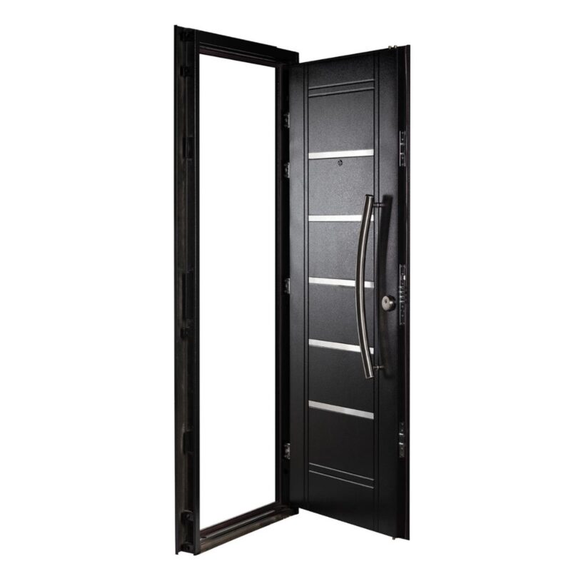 Puerta Multianclaje Izquierda NEGRA Barral CURVO 75 cm y Apliques